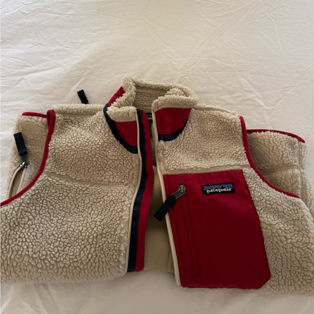 Patagonia Cream and Red Fleece Vest